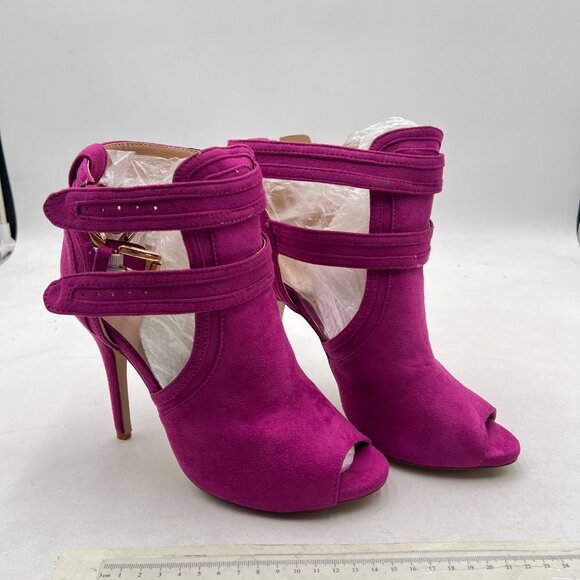 XYD Purple Peep Toe Ankle Boot Dual Buckled Straps Stiletto Heels Cutout Sandal - Picture 4 of 8